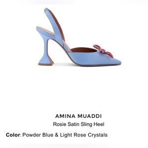 Amina Muaddi Blue Satin Slingback Heels